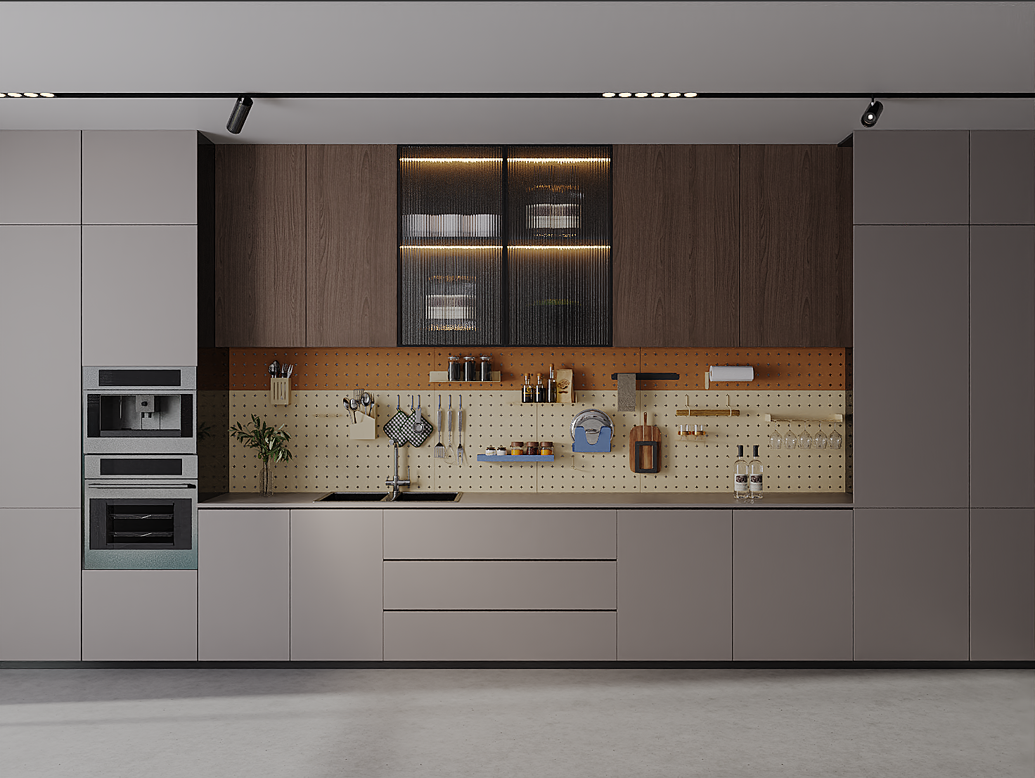 Kitchen pegboard storage wall