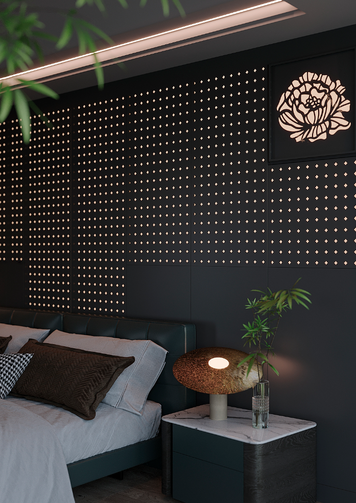 Dark bedroom wall panel